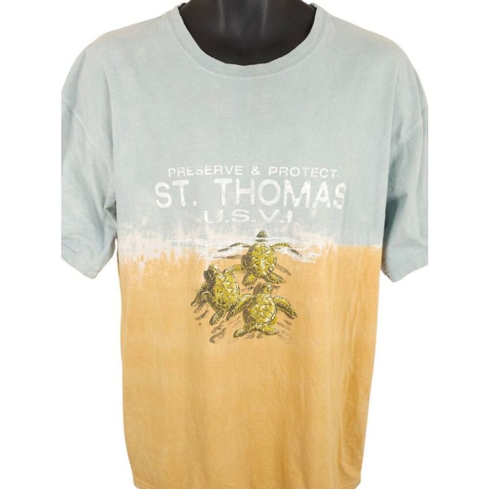 Sea Turtles T Shirt Mens Size Large Blue St Thomas Preserve & Protect